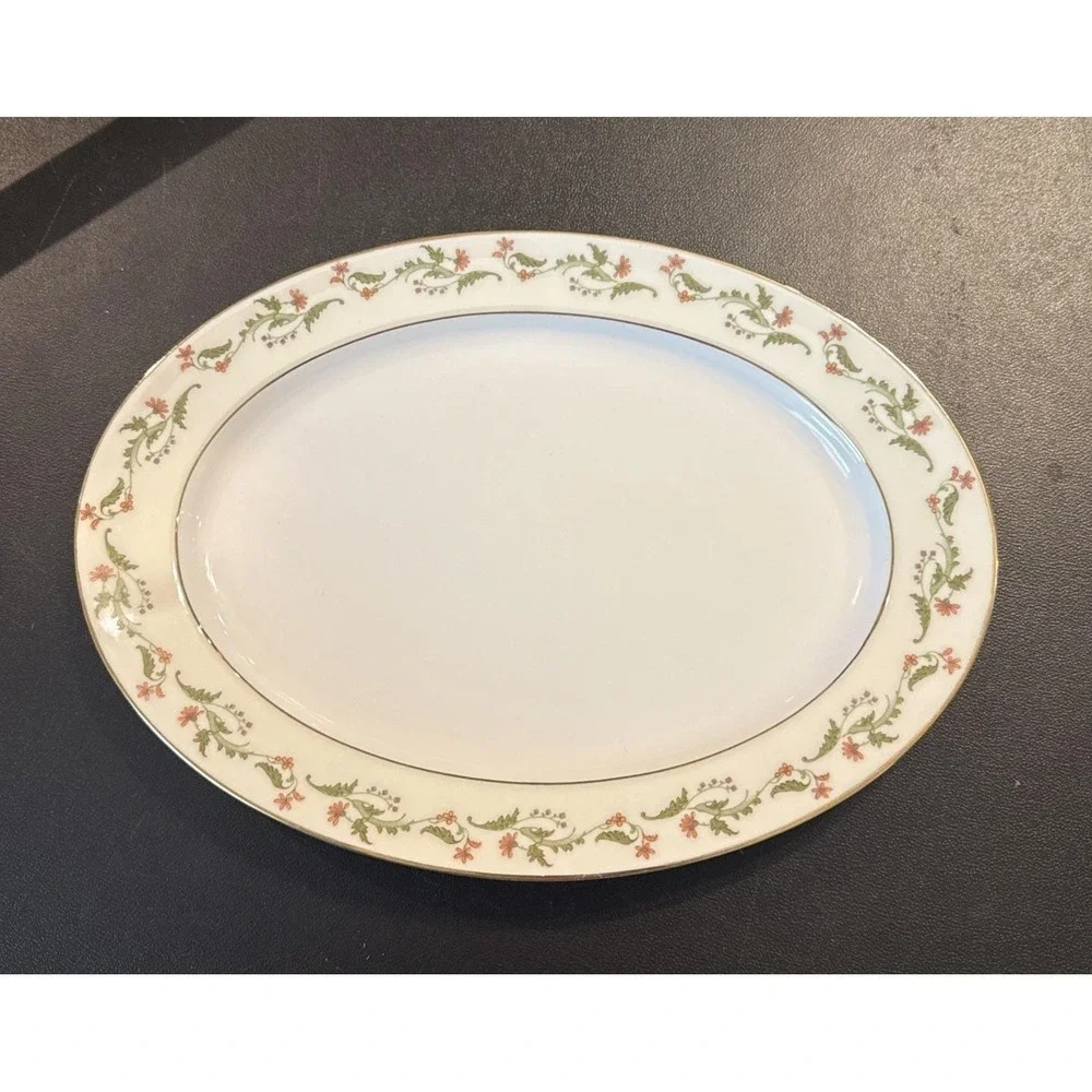 Heinrich Selb Bavaria Germany Gold Trim‎ Pink Flowers Oval Serving Platters 2